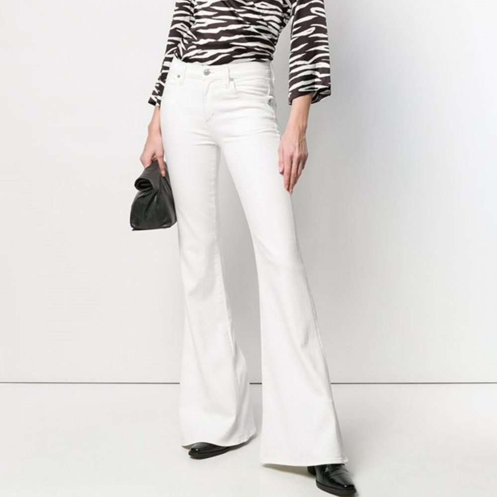 Citizens of Humanity Chloe Mid-Rise Super Flare Stretch Cotton Jeans White
